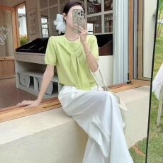 批发原版做法+针织质量+时尚百搭修身显瘦针织衫纯色圆领短袖上衣<b class='q'>女</b>