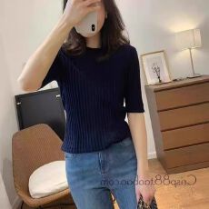 批发原版做法+针织质量+五分中袖t恤女夏季薄款短袖针织打底衫上衣