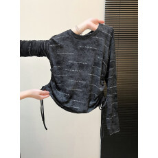 批发秋冬美式复古甜辣妹收腰打底衫女内搭设计感小众显瘦扎染长袖上衣