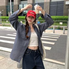 批发实拍磨毛呢子格纹衬衫女春秋<b class='q'>冬</b>设计感百搭叠穿宽松休闲上衣外套