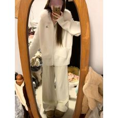 批发慵懒风毛领连帽拉链针织开衫女春季新款软糯毛衣<b class='q'>外套</b>宽松休闲上衣