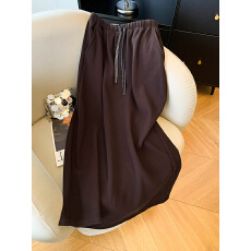 批发实拍秋冬新款百搭气质毛呢<b class='q'>长裙女</b>松紧腰抽绳垂感简约a字裙半身裙