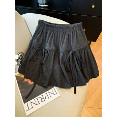 批发实拍<b class='q'>甜美</b>少女感蝴蝶结系带半身裙女秋冬新款高腰显瘦花苞a字短裙