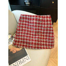 批发实拍小香风细闪格纹包臀半身裙女秋冬圣诞新年高级感a字毛呢短裙