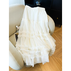 批发实拍法式复古木耳边网纱<b class='q'>蕾丝</b>蛋糕裙女春季新款a字蓬蓬半身裙长裙