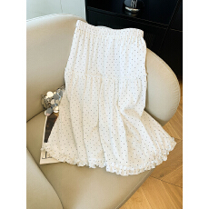 批发实拍日系温柔风波点A字<b class='q'>半身</b>裙女春夏高腰显瘦木耳边蛋糕裙中长裙