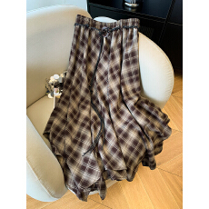 批发实拍<b class='q'>复古</b>格纹半身裙女2026新款春秋季不规则设计感高腰显瘦a字裙