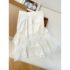 批发实拍白色甜美风蛋糕半身裙女夏季设计感不规则蕾丝花边a字半身裙