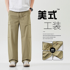 批发速干工装裤<b class='q'>男士</b>夏季薄款宽松直筒阔腿青少年潮牌运动<b class='q'>休闲</b>裤子