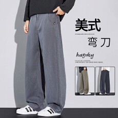 批发弯刀休闲裤男士2026<b class='q'>秋</b>季新款美式潮牌宽松直筒运动户外工装长裤子