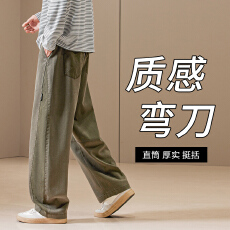 男士休闲裤宽松直筒小弯刀裤秋季新款百搭弹力阔腿男装裤子
