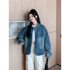 批发2025春秋新品日系复古百搭做旧水洗牛仔外套<b class='q'>女</b>小个子学生休闲<b class='q'>夹克</b>