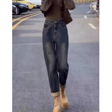 批发<b class='q'>大码</b>梨形身材哈伦牛仔裤女秋冬高腰显瘦弹力直筒萝卜老爹裤子