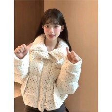 批发韩系<b class='q'>甜美</b>毛领波点棉服外套女学生冬季新款学院风短款保暖加厚棉袄