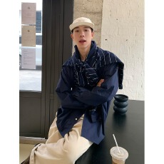 批发<b class='q'>日系</b><b class='q'>复古</b>工装口袋长袖衬衫男女春秋中性风休闲宽松百搭衬衣外套潮