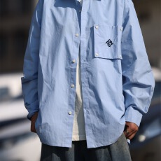批发<b class='q'>日系</b><b class='q'>复古</b>工装口袋长袖衬衫男女春秋中性风休闲宽松百搭衬衣外套潮