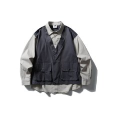 批发呆<b class='q'>日系</b><b class='q'>复古</b>假两件工装衬衫男秋宽松大口袋百搭衬衣夹克外套女