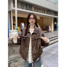 批发美拉德蝴蝶结设计棕色皮衣女2025秋冬美式复古甜酷风机车夹克上衣