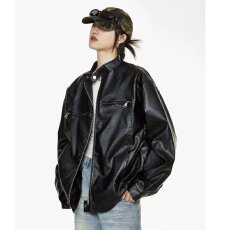 批发新款美式复古美拉德风皮衣外套女<b class='q'>街头</b>宽松休闲皮机车夹克vintage