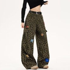 批发美式复古多口袋豹纹工装裤女欧美<b class='q'>街头</b>hiphop宽松休闲酷帅阔腿裤子