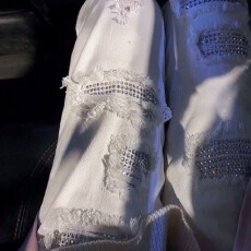 批发夏季薄款白色<b class='q'>破洞</b>牛仔裤女高腰宽松显瘦九分小脚小个子哈伦裤子潮