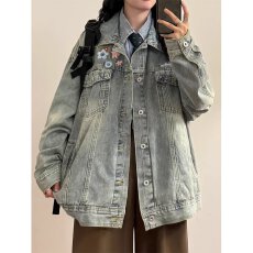 批发秋季潮牌设计感<b class='q'>牛仔</b>外套男女韩版潮牌新款刺绣帅气褂子秋装外衣衫