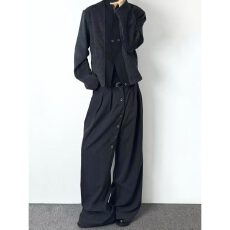 批发文艺新款原宿潮流黑色通勤廓形垫肩宽松休闲西装男女西服百搭外套