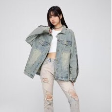 批发美式高街复古水洗做旧牛仔夹克男女<b class='q'>街头</b>潮牌宽松百搭情侣休闲外套