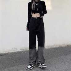 批发潮流百搭时尚<b class='q'>夏</b>季牛仔裤慵懒阔脚裤女简约文艺新款长裤自然腰ins