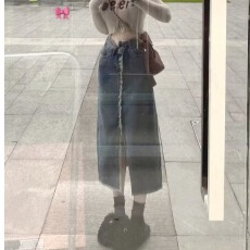 批发高腰不规则开叉牛仔半身裙女<b class='q'>夏</b>大码胖mm显瘦中长款设计感a字裙子