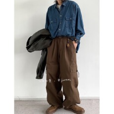 批发春秋日系纯色休闲基础款工装牛仔<b class='q'>衬衫</b><b class='q'>男</b>女生宽松中性<b class='q'>长袖</b><b class='q'>衬衣</b>外套