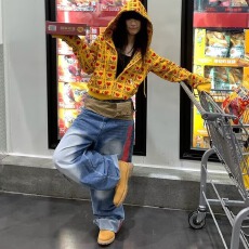 批发<b class='q'>大码</b>美式高街复古水洗做旧牛仔裤男<b class='q'>女</b>宽松直筒垂感阔腿拖地长裤潮