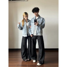 批发2025美式<b class='q'>街头</b>水洗做旧牛仔外套男女小众百搭复古翻领宽松上衣