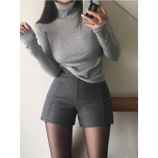 批发星空呢毛呢短裤女秋冬2025韩版修身<b class='q'>包臀</b>呢子靴裤高腰打底三分裤