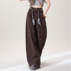 批发青少年拼接弯刀裤子春秋2025新款女孩春季休闲卫裤初中生牛仔裤