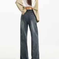 批发美式复古拼接牛仔<b class='q'>裤</b>女秋季秋冬2025新款<b class='q'>欧美</b>高街vibe微喇叭直筒<b class='q'>裤</b>