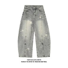 批发复古弯刀哈伦<b class='q'>牛仔</b>裤女2025春新款窄版直筒香蕉裤设计感涂鸦阔腿裤