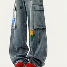 批发2025秋季新款炒色复古<b class='q'>牛仔</b>裤刺绣个性贴布裤女宽松大码哈伦松紧腰