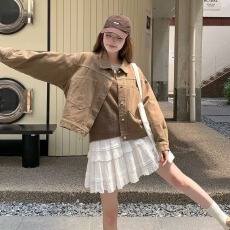 批发美式复古短款牛仔外套女春秋2025新款宽松休闲港风工装夹克上衣潮