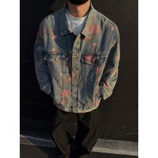 批发秋冬新款美式复古玫瑰花<b class='q'>牛仔外</b><b class='q'>套男</b>女情侣百搭炸街上衣潮