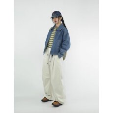 批发复古水洗做旧牛仔外套女春季2025年新款高街宽松百搭夹克上衣