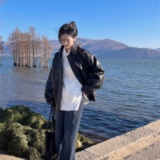 批发皮衣外套女2023新款春<b class='q'>秋</b>季女装机车短款美式复古皮夹克小个子