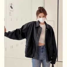 批发棕色皮衣外套女2023年新款春<b class='q'>秋</b>季机车短款美式复古皮夹克小个子