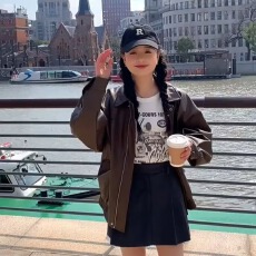 批发皮衣外套女2023早<b class='q'>秋</b>新款小个子港风复古机车皮夹克美拉德穿搭