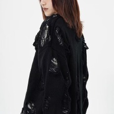 批发日系复古假两件不规则破洞针织衫毛衣男女<b class='q'>宽松</b>潮流百搭外穿毛线衣