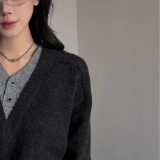 批发美式复古v领卫衣女2025春秋季新款<b class='q'>宽松</b>休闲慵懒风灰色<b class='q'>上衣</b>