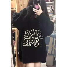 批发复古小众字母刺绣圆领针织衫女秋冬新款国潮<b class='q'>宽松</b>百搭高街毛衣<b class='q'>上衣</b>