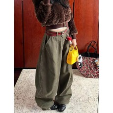 批发美式复古棕色百搭休闲工<b class='q'>装</b>牛仔裤子男<b class='q'>女</b>设计感宽松廓形弯刀阔腿<b class='q'>裤</b>