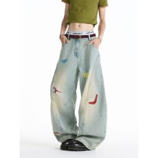 批发2025夏季少女感元气穿搭阔腿裤<b class='q'>大码</b>女装<b class='q'>胖</b><b class='q'>mm</b><b class='q'>独特</b>设计显瘦牛仔裤潮