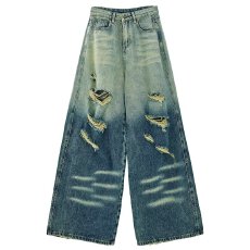 批发夏季新款<b class='q'>女生</b>破洞<b class='q'>牛仔裤</b>宽松直筒美式复古做旧乞丐阔腿长裤